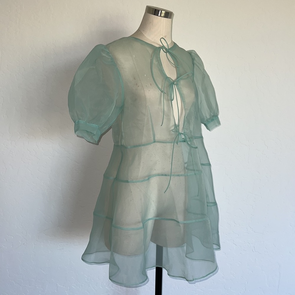 Very Rare!!!- For Love and Lemons Lucille Organza mint sheer nightie (L) - Picture 4 of 12